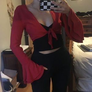 Forever 21 bell sleeve tie salsa crop top